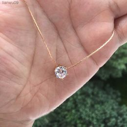 Simple Trendy Crystal Zircon Rhinestone Pendant Necklace For Women Charm White Gold Colour Clavicle Chain Necklack Jewellery L230704