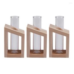 Vases A50I 3X Crystal Glass Test Tube Vase In Wooden Stand Flower Pots For Hydroponic Plants Home Garden Decoration