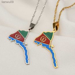 SONYA Eritrea Map Flag Pendant Thin Necklaces for Women Girls Gold Color African Map of Eritrean stainless steel Jewelry L230704