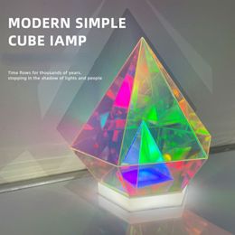 Decorative Objects Figurines Creative Acrylic USB LED Table Lamp 3D Bedroom Bedside Pyramid Geometry Night Light Colour Decoration Desk Lighting Gift 230703