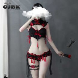 Sexy Set Sexy Cosplay Traditional Dress for Women Gothic Punk little Devil Bra Set Black Red Cheongsams Party Fashion Solid Colour Satin VHKD230703