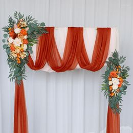 Decorative Flowers Vintage Orange Imitation Silk Lintel Arch Flower Outdoor Wedding Scene Decoration 2pcs Artificial Reception Sign