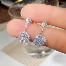 Dangle Earrings Timeless Style Women's With Shiny Round Cubic Zirconia Silver Color Ear Wedding Classic Jewelry