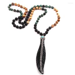 Pendant Necklaces MOODPC Fashion Stone Mixed Colour Knotted Paved Leaves For Women Ethnic Necklace