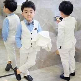 Suits Children Formal White Dress Suit Set Flower Boys Wedding Party Performance Costume Kids Blazer Vest Pants Shirt Tie ClothesHKD230704