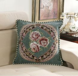 European Luxury Pillow Cushion Decorative Pillow Linen Blue Red Flowers Sofa Decorative Cushion Cover Pillowcase Throw Home Decor Pillowcover YLW-002