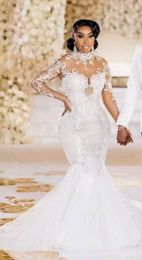 Gorgeous Full Lace Mermaid Wedding Dresses Long Sleeves Sweep Train Formal Wedding Gowns Bridal Gowns Custom Made