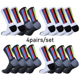 Socks 4pairs/set Vertical Stripes Cycling Sports Compression Socks Outdoor Mountain Bike Racing Socks Calcetines Ciclismo Hombre