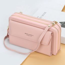 Fashion Double Layer Crossbody Phone Bag Women PU Leather Zipper Wallet Coin Pouch Ladies Purse Handbag Shoulder Messenger Bags