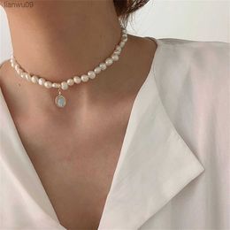 DAXI Simple Imitation Pearl Beads Strand Necklace Women String Beaded Short Choker Necklace Jewellery for Women Gift L230704