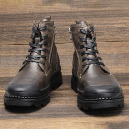 Natural Cow Leather Men Spring boots Handmade Retro With Zipper Men's Ankle Boots Genuine Leather Men Shoes