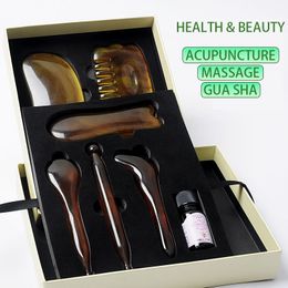 Face Care Devices 7pcs Beauty Luxury Set Natural Resin Massage Scraping Board Universal Gua Sha Tool For The Whole Body Eye Jawline Lift Women 230703