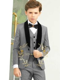 Suits Boys Suit 3 Piece Wedding Tuxedo Party Jacket Vest Pants Child Blazer Set Kids Piano Performance Clothes costume enfant garonHKD230704