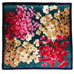 Scarves 90 90cm Twill Silk Large Scarf Women Fashion Flower Pattern Satin Square Lady Design Handkerchief Bandanna Foulard
