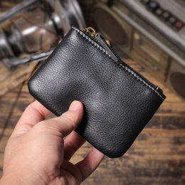 LEATHFOCUS Men's Genuine Leather Coin Wallet Cowhide Women Mini Short Purse Card Holder Change Purse Zipper Small Money Bag