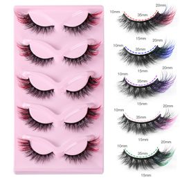 5 Pairs Colored False Eyelashes Extension Reusable Wispy Eye Opening Effect Thick Colorful Strip Lashes Dramatic Fluffy Eye Lash