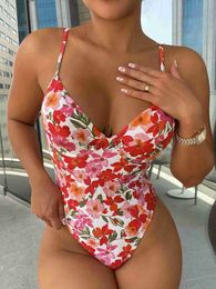 Women's Swimwear Floral Printed Women Swimsuit 2023 Summer One Piece Swimwear Bikinis Bandage Biquinis Sexy Female Badpak Dames Maillot Femme J230704