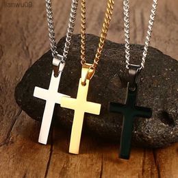 Classic Men Cross Pendant Necklace For Male Stainless Steel Necklace Statement Cruz Jewellery 24" Link Chain L230704