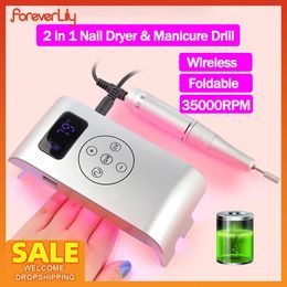 Nail Manicure Set 2 in 1 Wireless UV Lamp Drill Grinder hine 350000RPM Gel File Polisher Nails Sander Fast Drying Dryer 230704