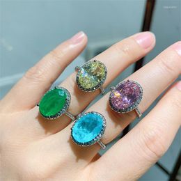 Cluster Rings QLuxury Silver Color Ring Brilliant Lab Emerald Paraiba Stones Pink Yellow Zircon Stone Jewelry For Women