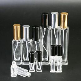 3/6/10/20/30/ml Square Glass Spray Bottle Refillable Perfume Atomizer Empty Clear Glass Parfum Bottles Gold Black Silver Cap F20172208 Drspc