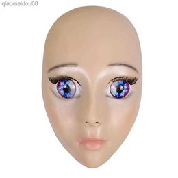 Female Blue Eyes Mask Latex Realistic Human Skin Masks Halloween Dance Masquerade Beautiful Gender Reveal Women L230704