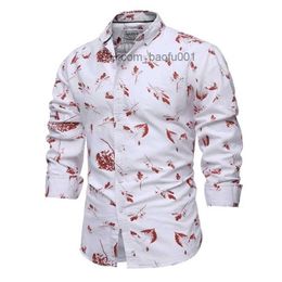 Men's Casual Shirts 100% Cotton Shirt Dress Men Casual Slim Fit s Long Sleeve Print Fashion s Social s Top Quality Formal Z230707