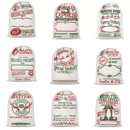 Stock Santa Sack Bags Christmas Decoration Linen Drawstring Cloth Bag Gift Pouch 12 styles DHL Shipping i0704