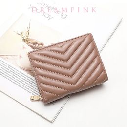 V Stripes Sheepskin Women Wallet Large Capacity 100% Genuine Leather Card Holder Coin Purse Luxury Design Female Short Wallet