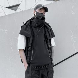 Men's Vests 2023 Tactical Techwear Cargo Vest Mens Outdoor Casual Sport Hooded Waistcoat Punk Hip Hop Sleevless Jacket