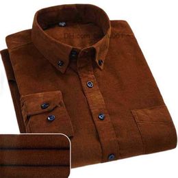 Men's Casual Shirts Plus Size 6xl Autumn/winter Warm Quality 100%cotton Corduroy long sleeved button collar smart casual shirts for men comfortable 230706