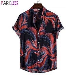 Men's Casual Shirts Funky Black Hawaiian Beach Shirt Men Summer Short Sleeve Causal Button Down Chemise Holiday Party Vacation Clothing M-3XL 230706