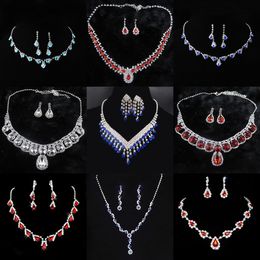 Earrings Necklace Fashion Red Crystal Women Prom Wedding Jewelry Set Decorations Tassel Necklace Earrings Bridal Jewelry Set 230703