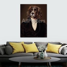 Handmade Canvas Art Dog Painting Le Poete Classical Animal Portrait Artwork for Wall Decor