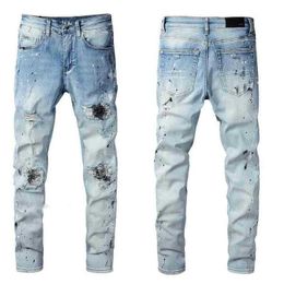 Mens Jeans Amirs Chaopai 2022ss Fog High Street Watercolor Splash Ink Hole Making Used Elastic Locomotive Slim Fitting Qdvlv4j