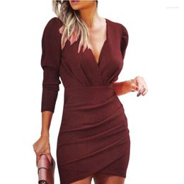 Casual Dresses 2023 Sexy Woman Slim Nightclub Party Dress Lady Girl Vacation Costume V-neck Long Sleeve Elegant Cool Size Y2k
