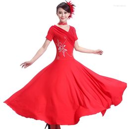 Stage Wear Women Ballroom Dance Dresses Lady Diamonds Decals Short Sleeves Modern Tango Waltz Costumes Style Standard Dress