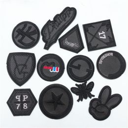 120pcs Patches For Clothes Iron On Black PU Leather Appliques Badge Military Embroidery3091