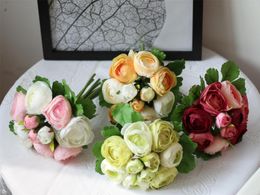 Decorative Flowers Silk Peony Bouquet 10 Heads Tea Roses Wedding Artificial Peonies For Bridesmaids Flower Girl