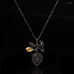 Pendants Retro Unique Plant Pine Cone Pendant Necklace Clavicle Chain Black Gold Series Ladies Jewelry Banquet Wedding