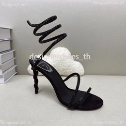 Rene Caovilla Margot Sandali in pelle scamosciata impreziositi Snake Strass Tacchi a spillo Donna con tacco alto Designer di lusso Scarpe da sera avvolgenti alla caviglia