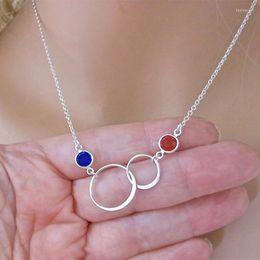 Pendant Necklaces Chic Girls Necklace Circle Linked With Bright Blue/Garnet Cubic Zirconia Fashion Versatile Women's Neck Accessory Jewelry