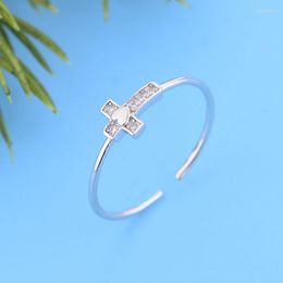Cluster Rings 925 Sterling Silver Adjustable Heart Cross Mix Zirconia Finger Link Chain Ring For Women Engagement Wedding Wholesale Joyas