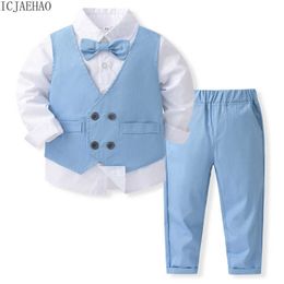 Suits Formal Trouser Kids Clothes Boy Suit Elegant Clothing Blue Baby Boys Outfit Match Gentleman Shirt Tie Vest 3pcs Set Kid BirthdayHKD230704