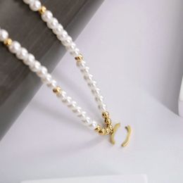 Klassische Damen-Designer-Halskette, Choker-Anhänger, Kette, vergoldet, Buchstabe, Perlenketten, Schmuck, Accessoires, Geschenke