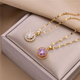 Pendant Necklaces Korean Fashion Rotatable Lucky Crystal Stainless Steel Necklace For Women Cute Ladies Wedding Jewellery Female Neck Chain
