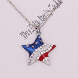 Pendant Necklaces Rhodium Plated Zinc Studded With Sparkling Crystal American Flag Star Pentagram Necklace