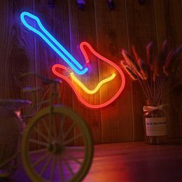 Lights Guitar LED USB Powered Sign Bar Living Room Bedroom Neon Lamp Holiday Wedding Christmas Decor Night Light HKD230704