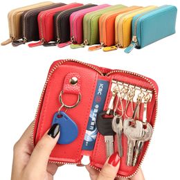 Fashion Vintage Genuine Leather Wallet Men Women Multifunction Zipper Key Case Bag Key Holder Housekeeper Keys Organiser