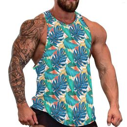 Mens Tank Tops Exotic Tropical Print Top Man Palm Leaves Workout Oversize Beach Muscle Design Sleeveless Shirts